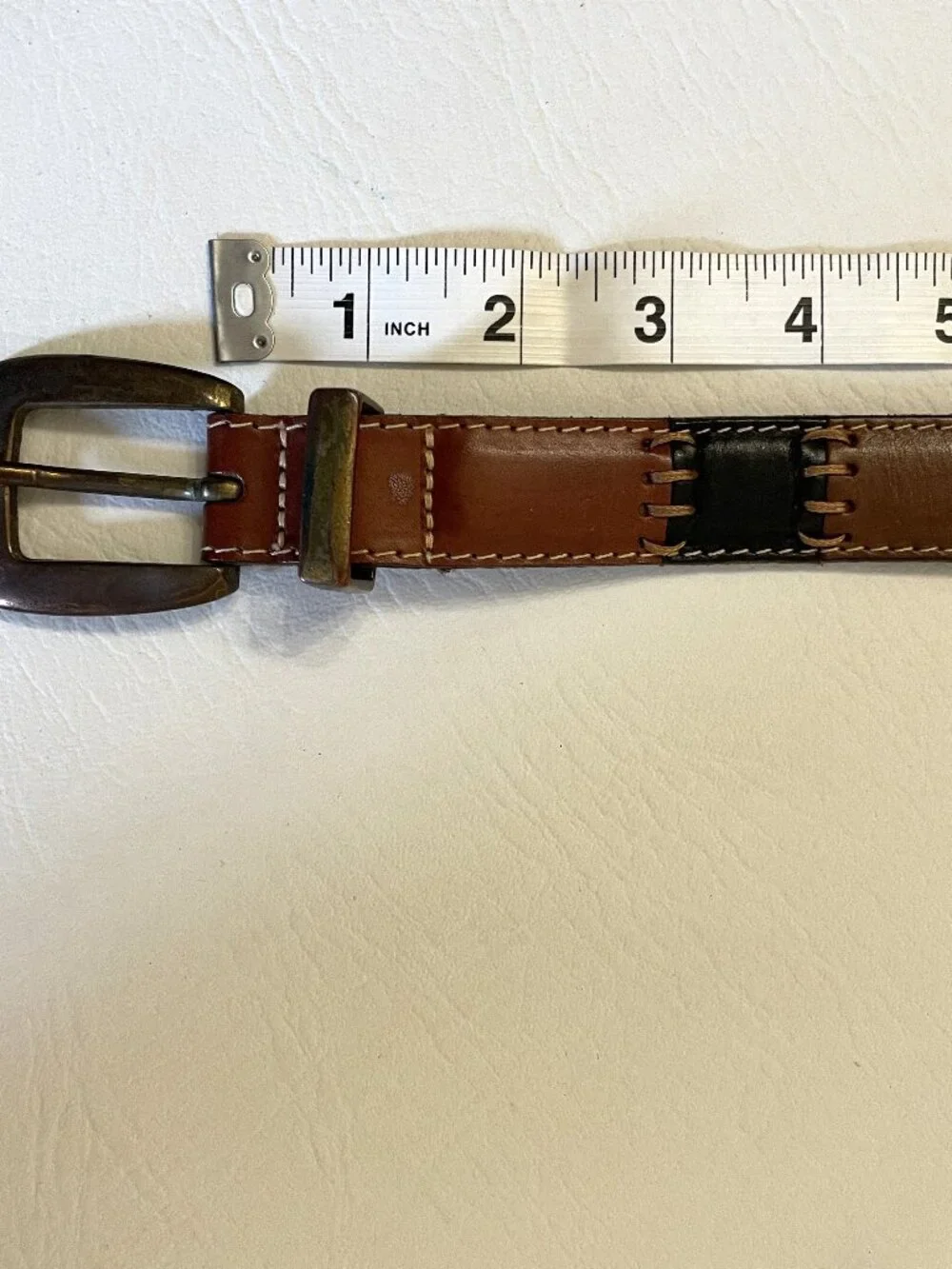 Vintage Fossil Leather Belt Women's Large Brown Patchwork  BT1411 Colorblock Y2K
